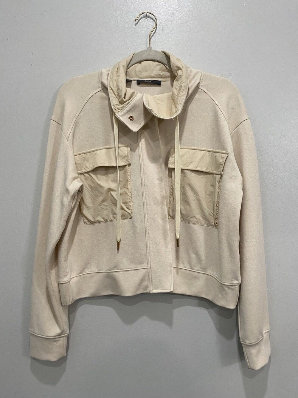 Esprit Modal Crop Sporty Snap Button Jacket Cream Size M Minimalist Casual Chic